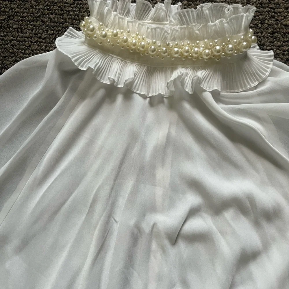 Zara White Puff Sleeve Ruffled Crop Blouse